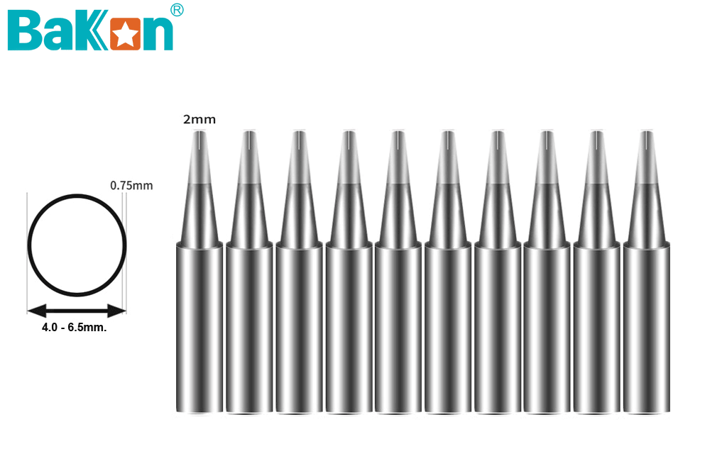 Bakon 900M-T-2B 2 mm yuvarlak lehimleme havya ucu ve 10 adet ürün görünümü
