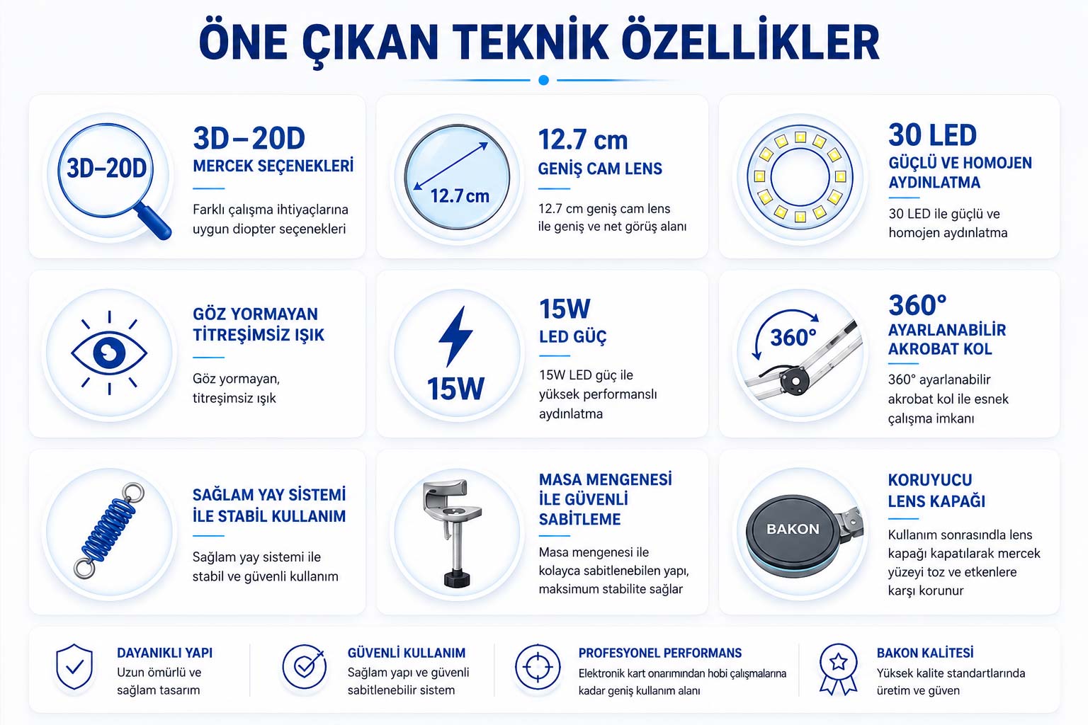 Bakon BK500C LED Akrobat Büyüteç Öne Çıkan Teknik Özellikler Bakon BK500C LED Akrobat Büyüteç öne çıkan teknik özellikleri