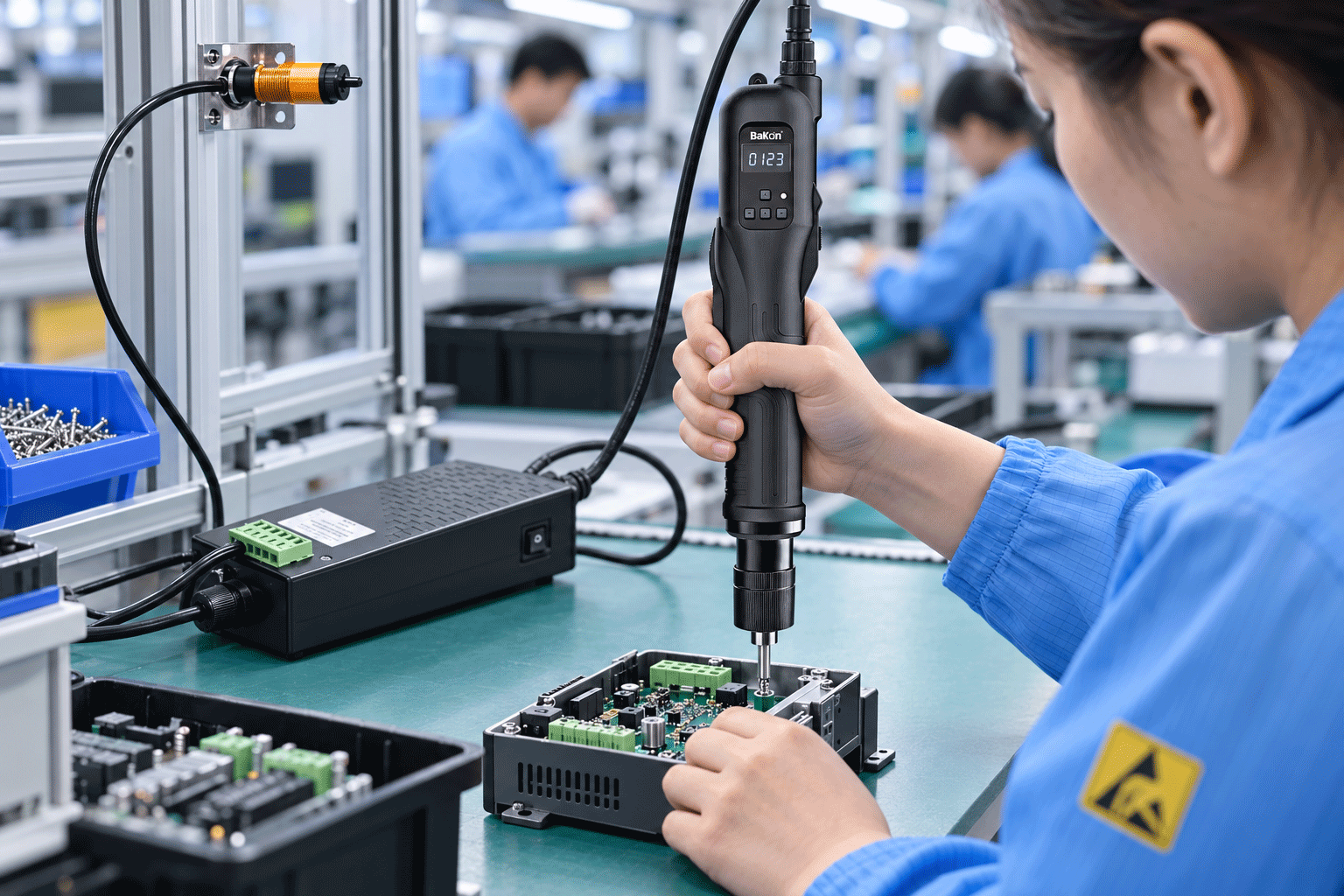 Bakon BK-GD200-15L akıllı elektrikli tornavida ile elektronik seri montaj uygulaması