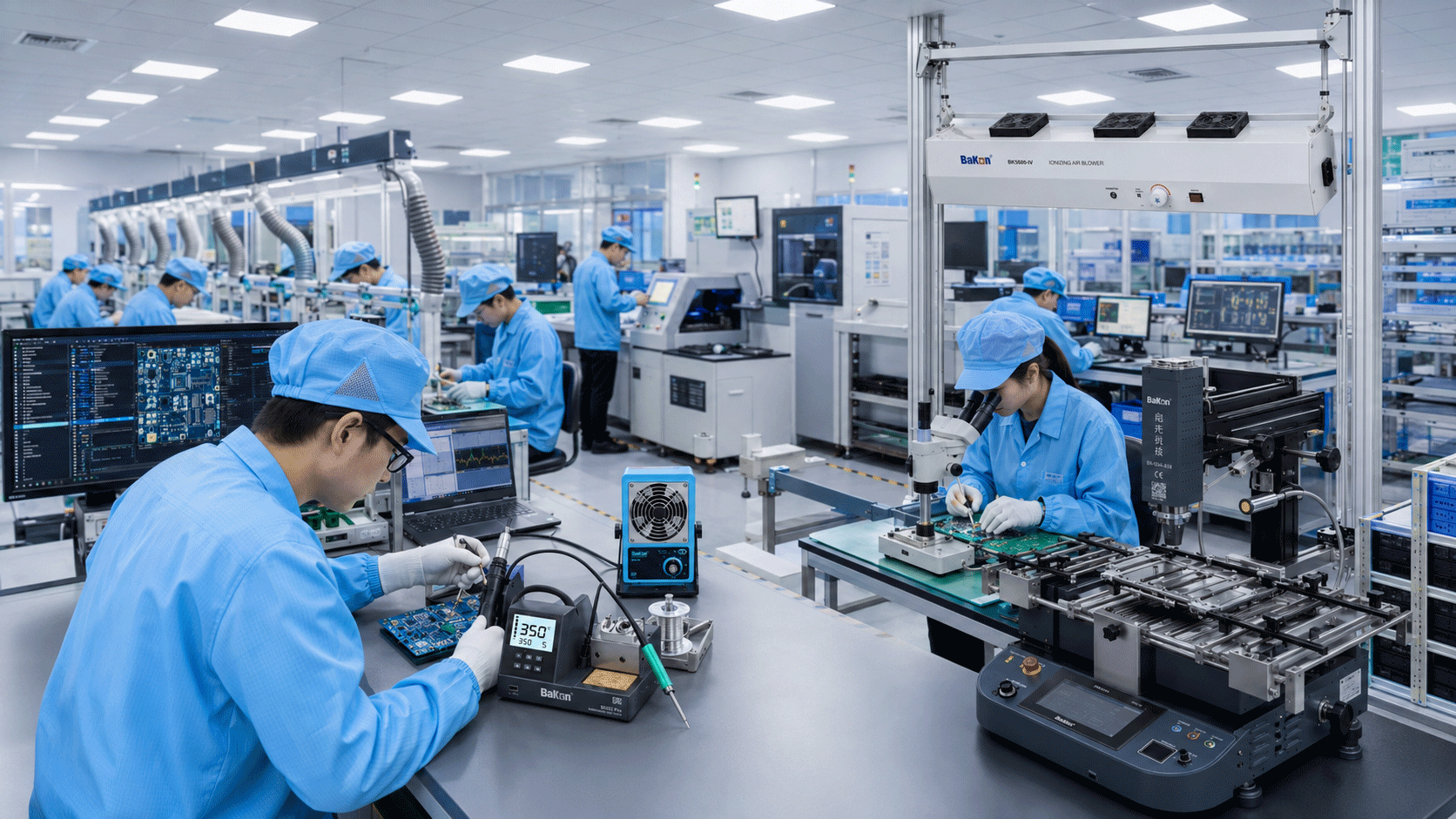 Bakon ürünlerinin kullanıldığı temsili elektronik üretim ve teknoloji ortamı