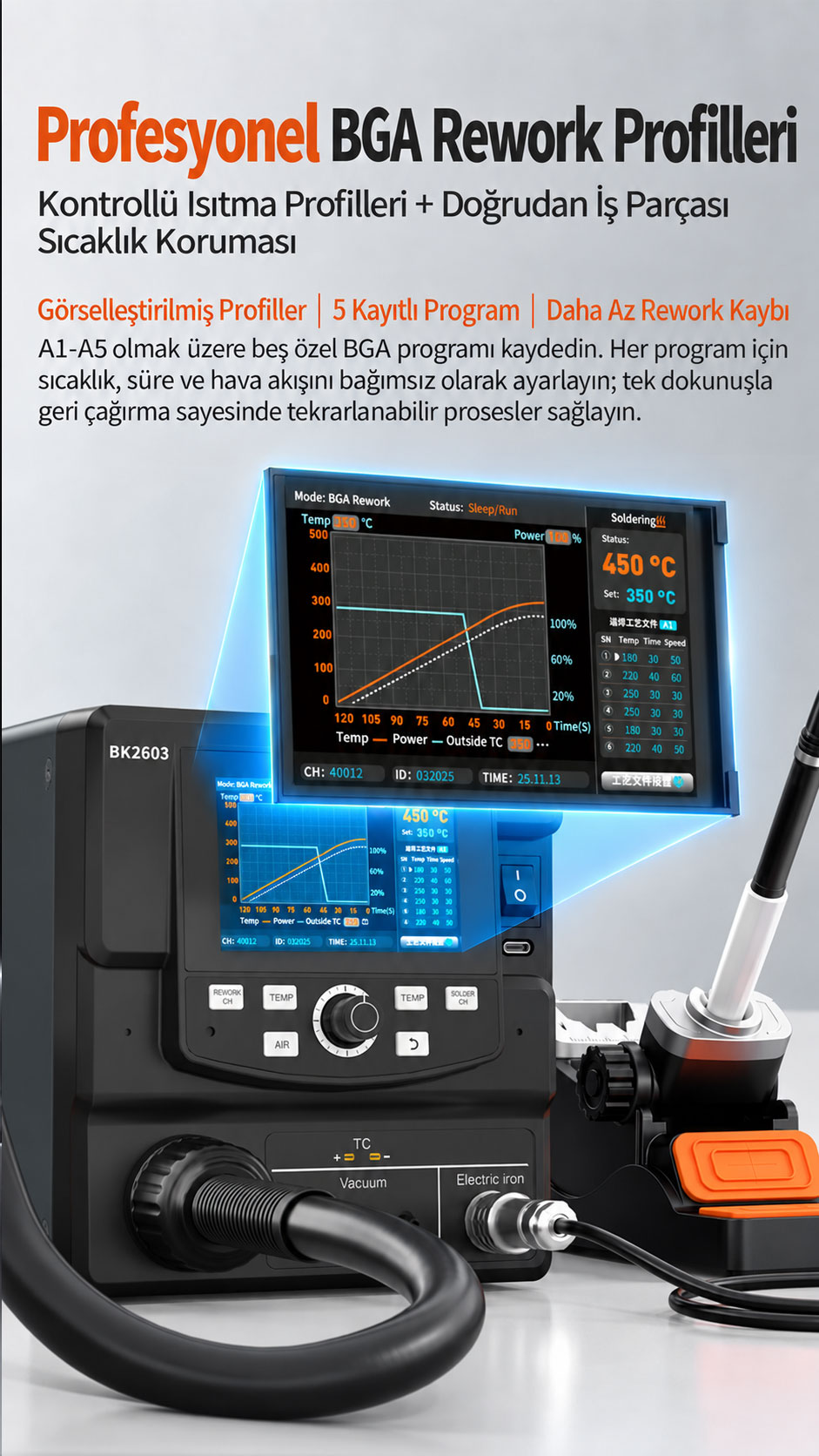 BAKON BK2603 BGA Rework Profilleri BAKON BK2603 havya istasyonu BGA rework profilleri