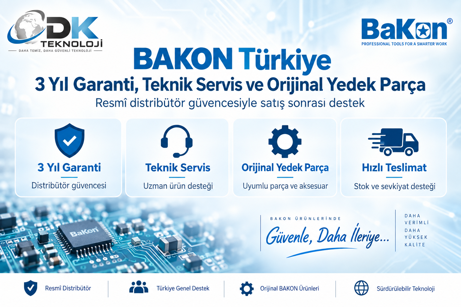 BAKON Türkiye 3 yıl garanti, teknik servis, orijinal yedek parça ve hızlı teslimat desteği