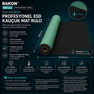 Bakon BK123 ESD Yeşil Örtü 120cmX10mt Kalınlık 2mm