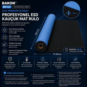 Bakon BK123 ESD Mavi Örtü 100cmX10 mt Kalınlık:3 mm