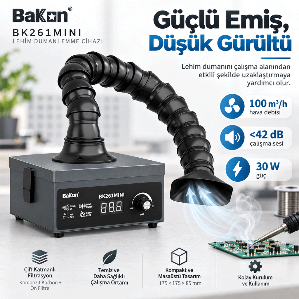 BAKON BK261 MINI Lehim Dumanı Emici güçlü emiş düşük gürültü