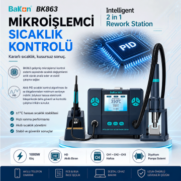 Bakon BK863 Intelligent 2 in 1 Havya İstasyonu 1000 Watt