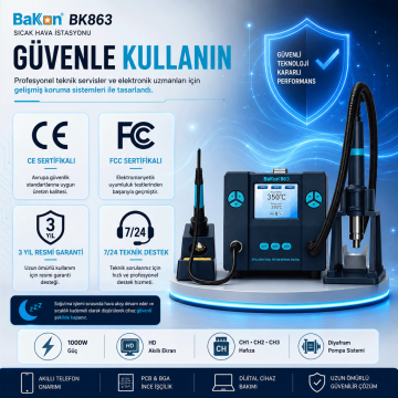 Bakon BK863 Intelligent 2 in 1 Havya İstasyonu 1000 Watt