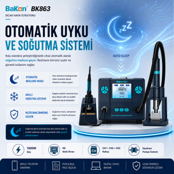Bakon BK863 Intelligent 2 in 1 Havya İstasyonu 1000 Watt