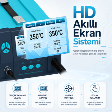 Bakon BK863 Intelligent 2 in 1 Havya İstasyonu 1000 Watt