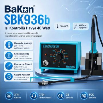 Bakon SBK936b Isı Kontrollu Havya 40 Watt