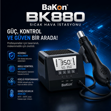 Bakon BK880 Intelligent Sıcak Hava İstasyonu 550 Watt