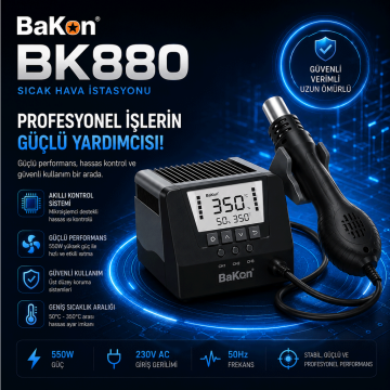 Bakon BK880 Intelligent Sıcak Hava İstasyonu 550 Watt