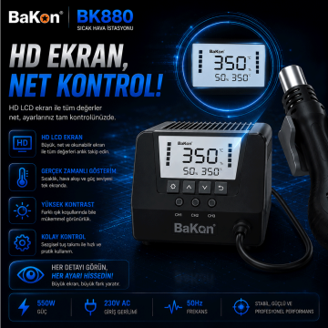 Bakon BK880 Intelligent Sıcak Hava İstasyonu 550 Watt