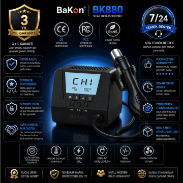 Bakon BK880 Intelligent Sıcak Hava İstasyonu 550 Watt