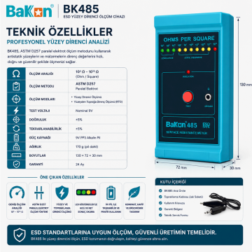 Bakon BK485 ESD Yüzey Direnci Ölçüm Cihazı