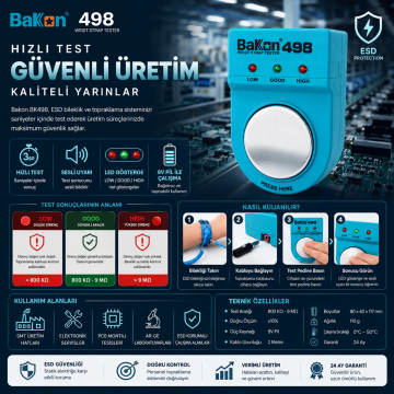 Bakon BK498 ESD Kablolu Bileklik Test Cihazı