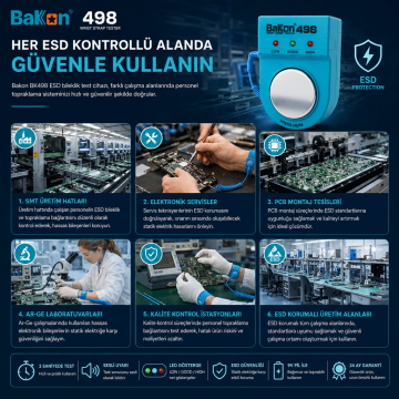 Bakon BK498 ESD Kablolu Bileklik Test Cihazı