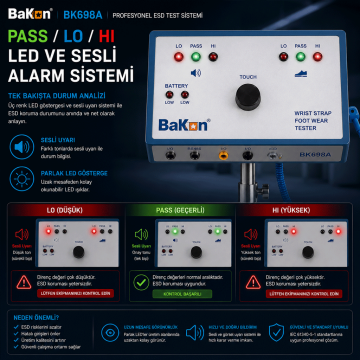 Bakon BK698A ESD Bileklik ve Topuk Bandı Test Cihazı