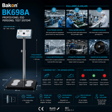 Bakon BK698A ESD Bileklik ve Topuk Bandı Test Cihazı