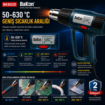 Bakon BK8020 Dijital Sıcak Hava Tabancası 2000 Watt
