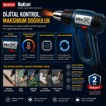 Bakon BK8020 Dijital Sıcak Hava Tabancası 2000 Watt