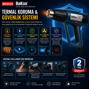 Bakon BK8020 Dijital Sıcak Hava Tabancası 2000 Watt