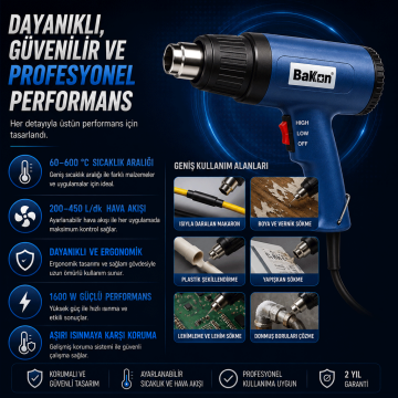 Bakon BK8016 Sıcak Hava Tabancası 1600 Watt