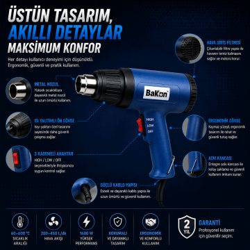 Bakon BK8016 Sıcak Hava Tabancası 1600 Watt