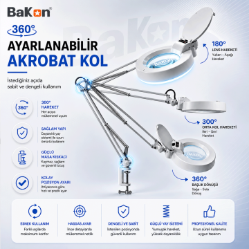 Bakon BK500C LED 5X Akrobat Büyüteç