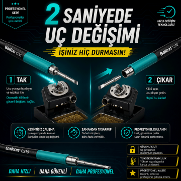 Bakon 852MX C210 Lehimleme ve Sıcak Hava İstasyonu 1000W