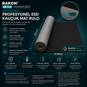Bakon BK123 ESD Gri Örtü 120cmX10mt Kalınlık 2mm