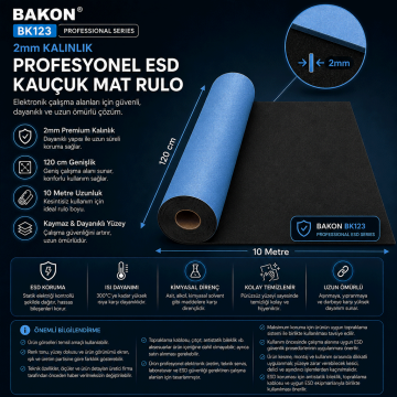 Bakon BK123 ESD Mavi Örtü 120cmX10mt Kalınlık 2mm